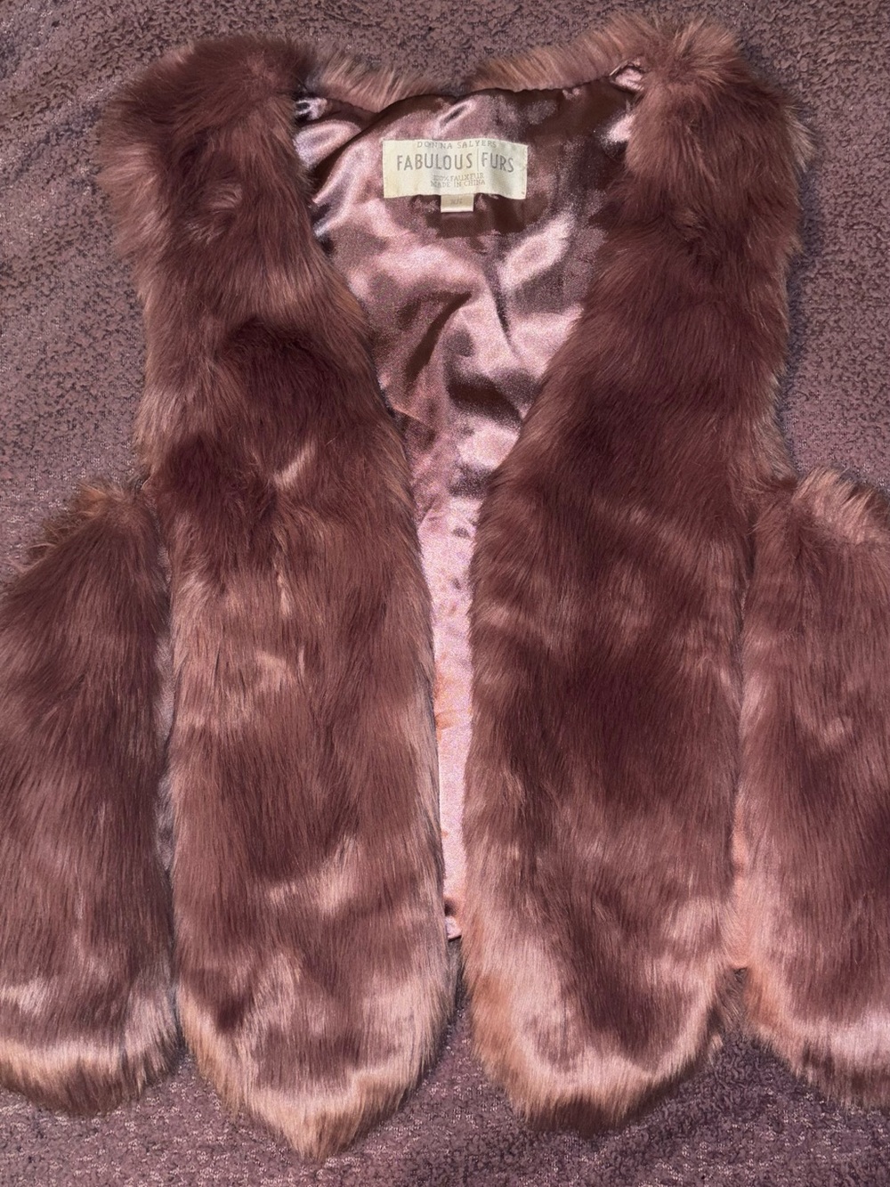 Vintage Fabulous Furs Rose Mauve Faux Fur Vest